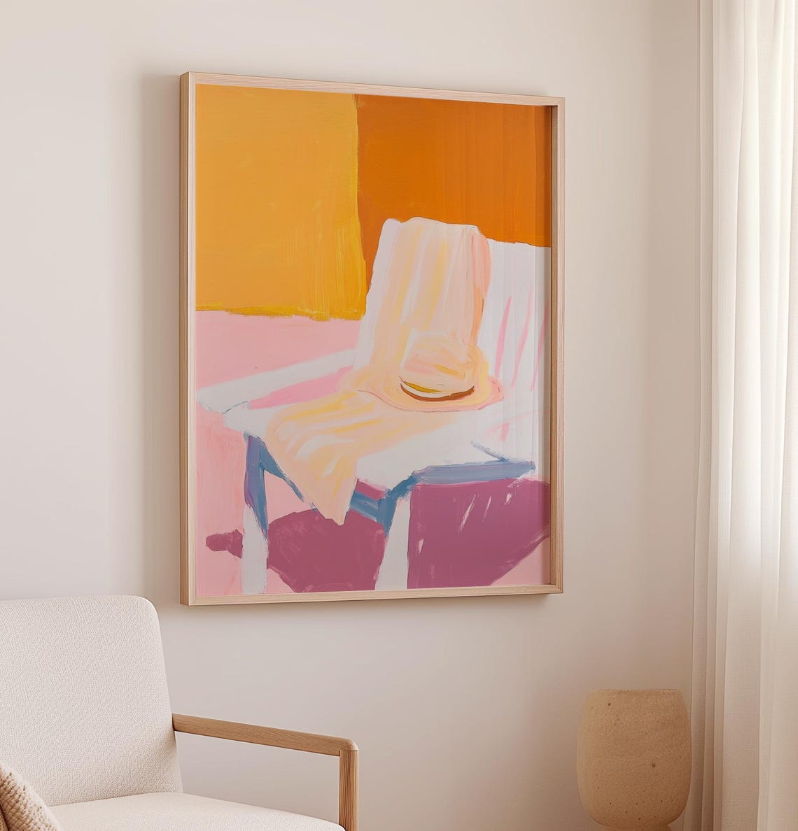 Sun Hat On Beach Chair Summer Abstract Minimalist Painting Poster - Image 2