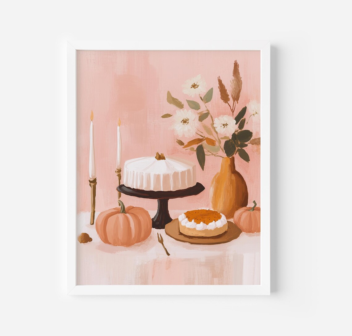Pastel Pumpkin Dessert Art Print, Vintage Boho Fall