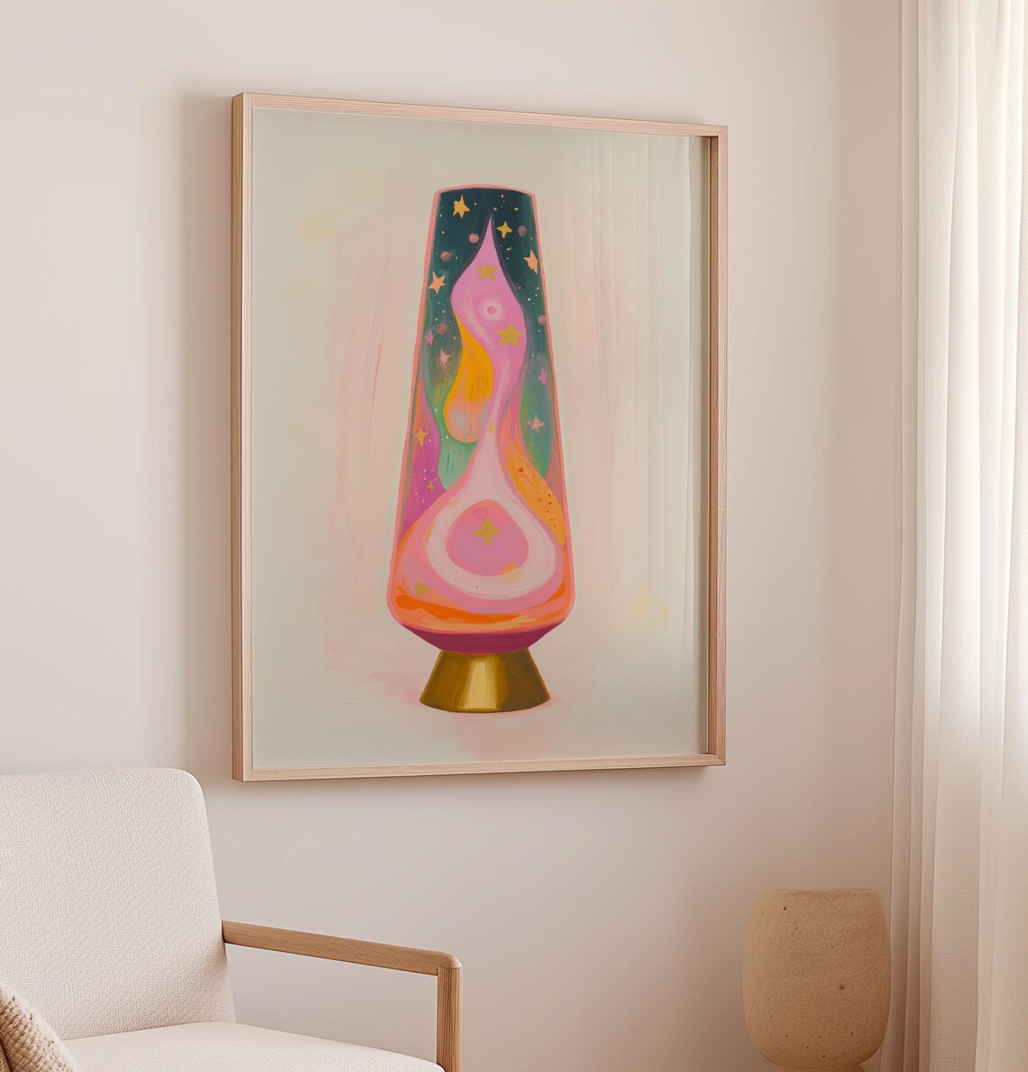Retro Pink Lava Lamp with Stars Groovy Psychedelic Room Decor Poster - Image 2