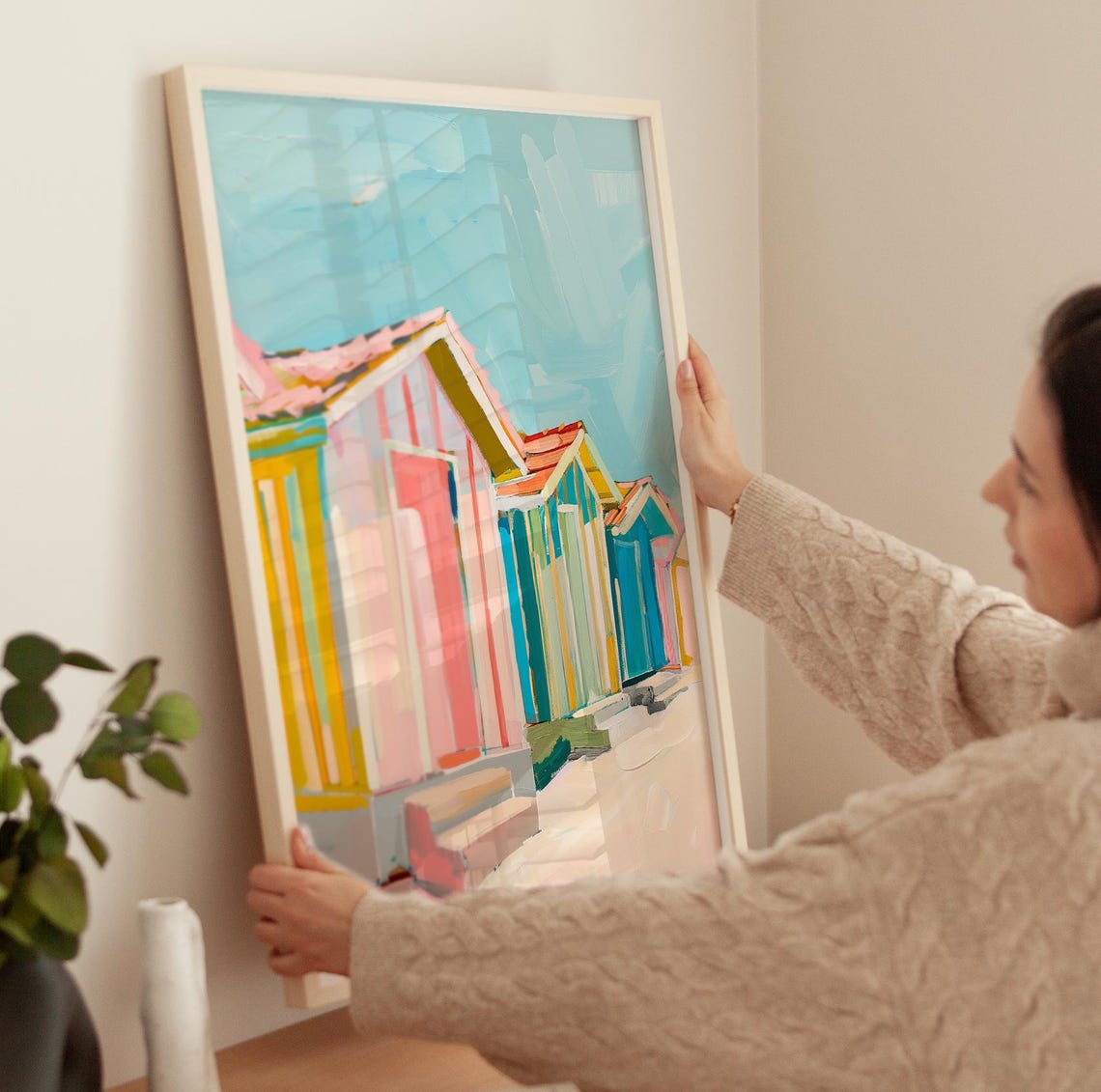 Charming Colorful Pastel Beach Bungalows Retro Summer House Poster - Image 3