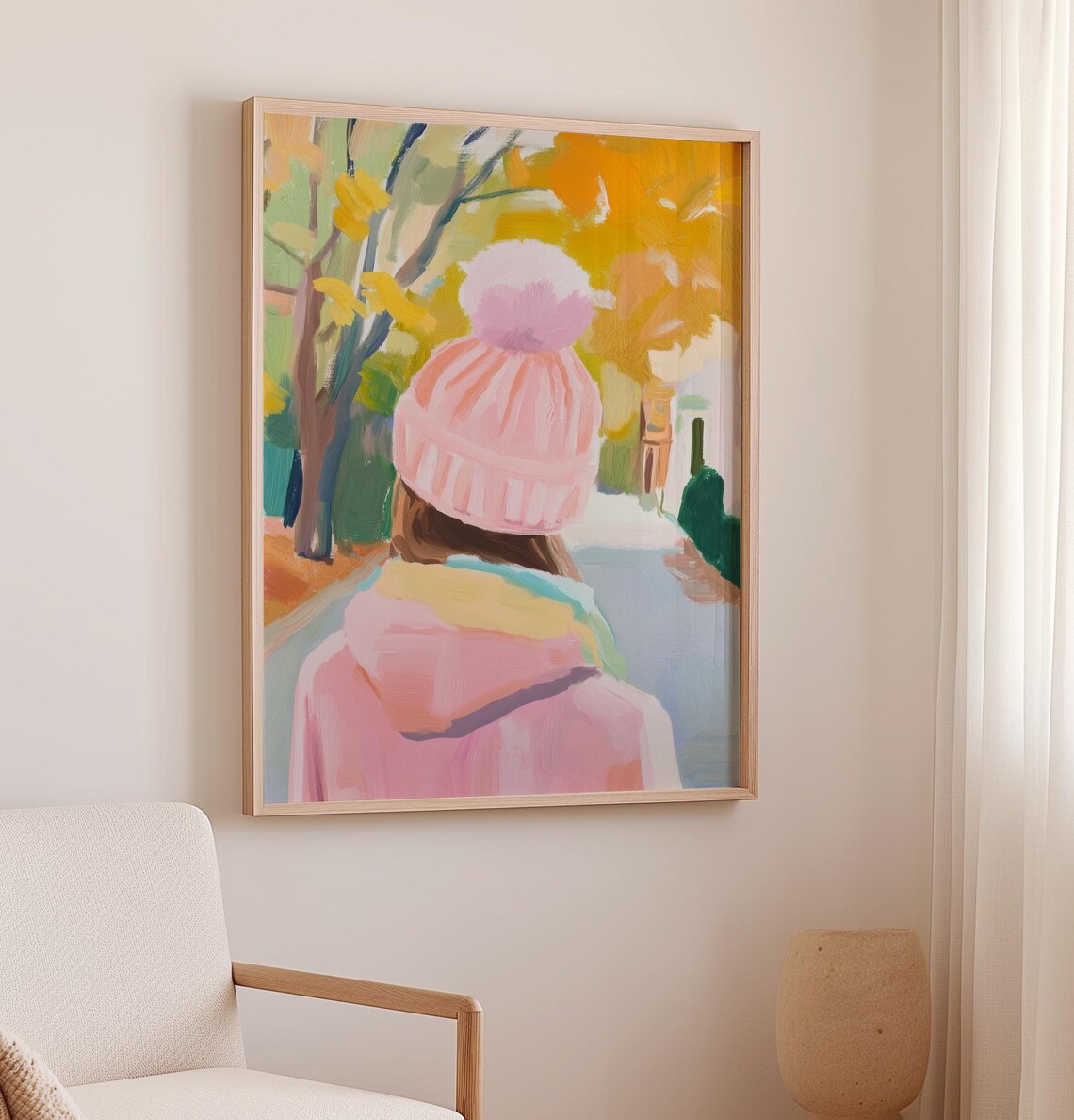 Girl In Pink Beanie Walking Through Golden Autumn Trees Poster - Image 2