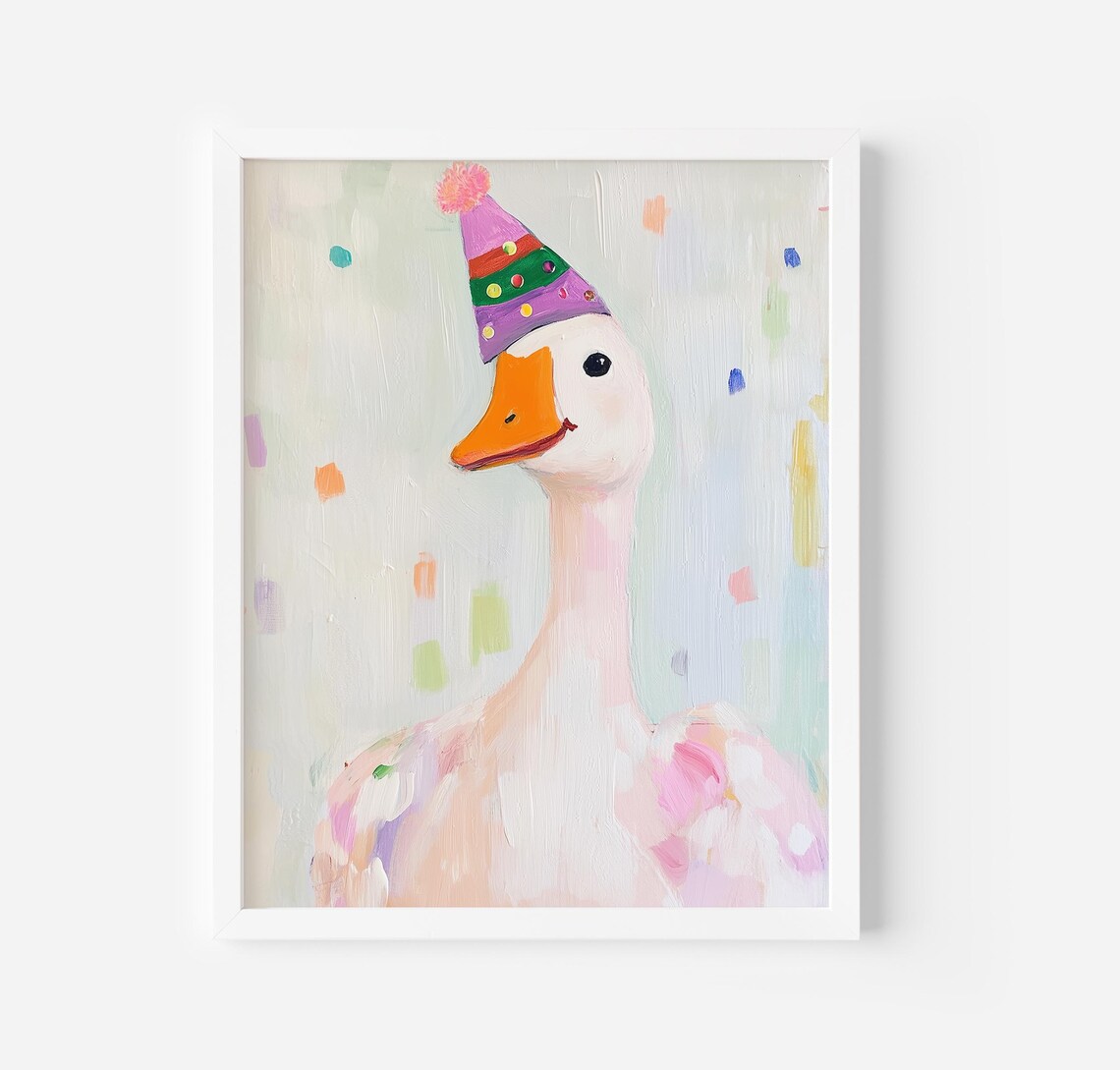 Cute Duck Party Print, Preppy Room Decor