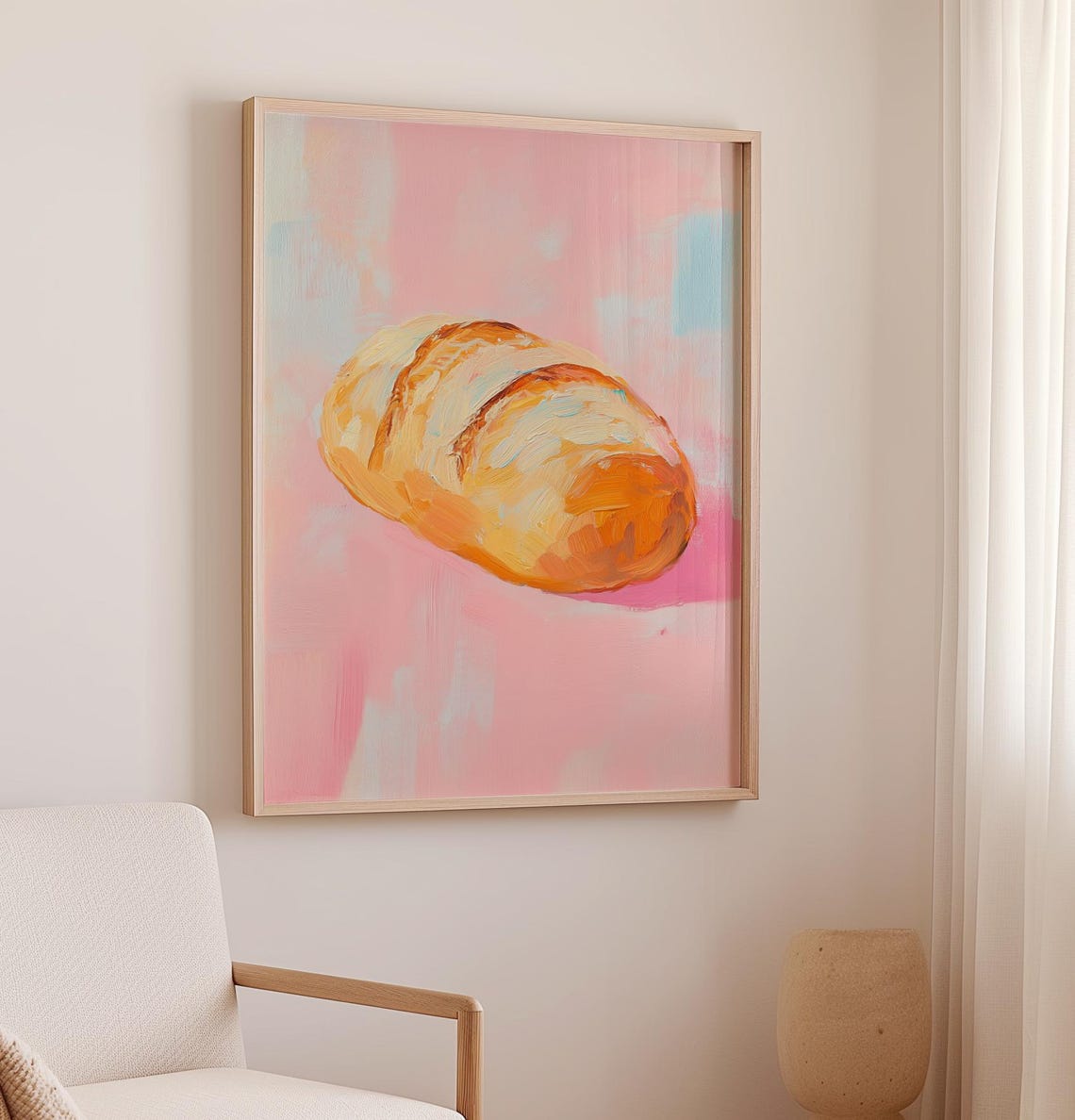 Golden Croissant Painting Soft Pink Modern Bakery Kitchen Poster - Image 2