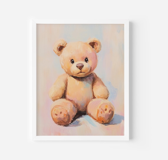 Nursery Toy Teddy Bear Print Gender Neutral Wall Art Print Baby Room Decor Cute Teddy Bear Wall Art Trendy Nursery Decor Pastel Painting