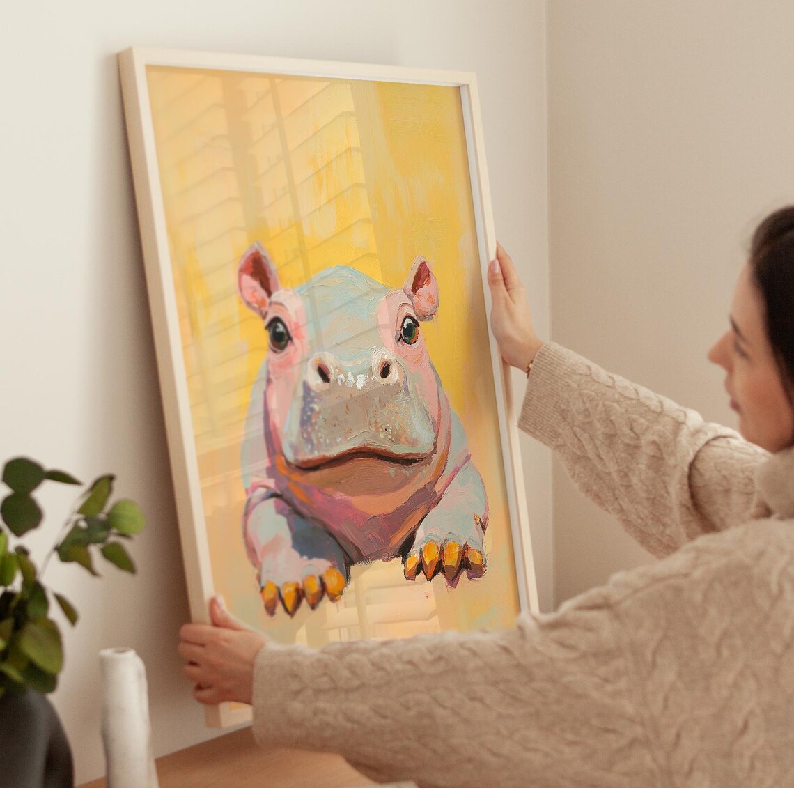 Baby Hippo Vintage Style Nursery Art Print - Image 3