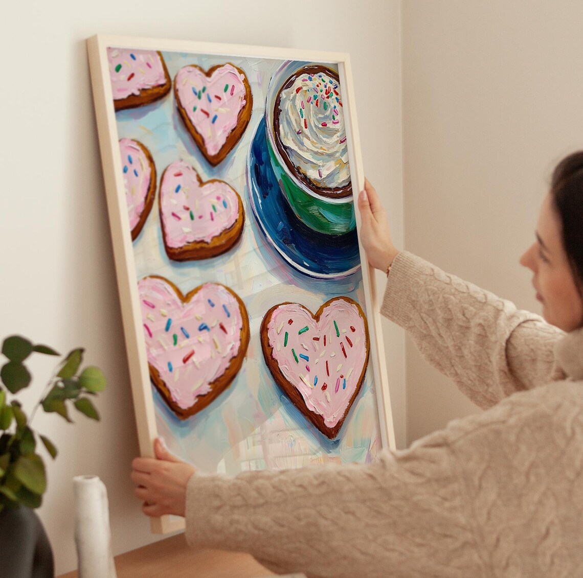 Pink Heart Cookies With Sprinkles And Hot Cocoa Cup Art Poster - Image 4