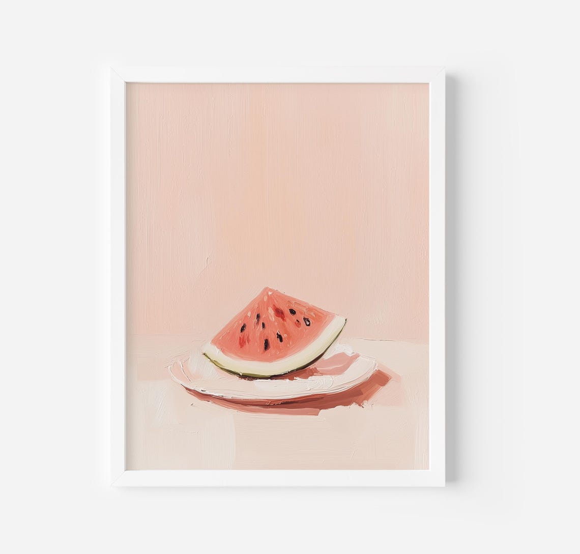 Fresh Watermelon Slice On Plate Minimalist Summer Art Poster