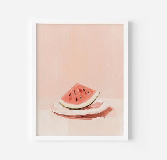 Fresh Watermelon Slice On Plate Minimalist Summer Art Poster