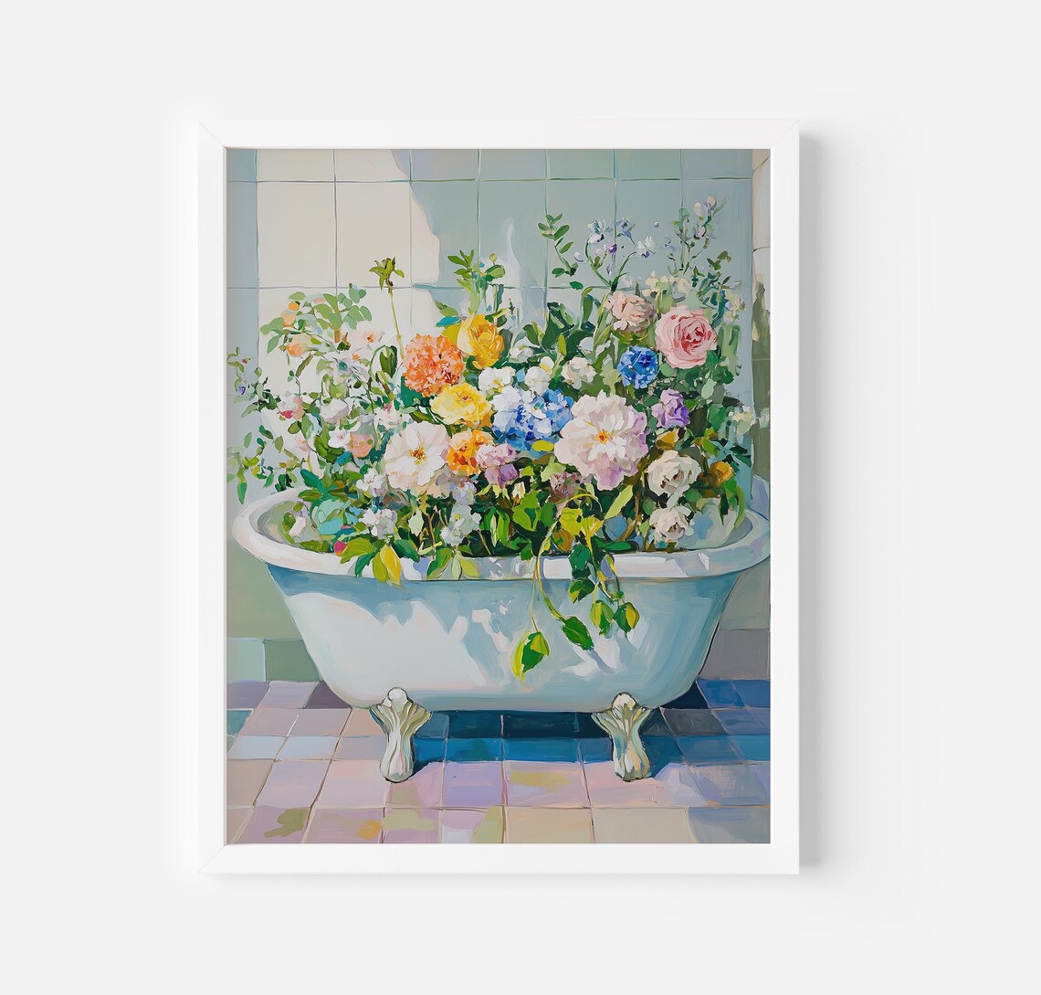 Floral Bathtub Botanical Bathroom Wall Art Print