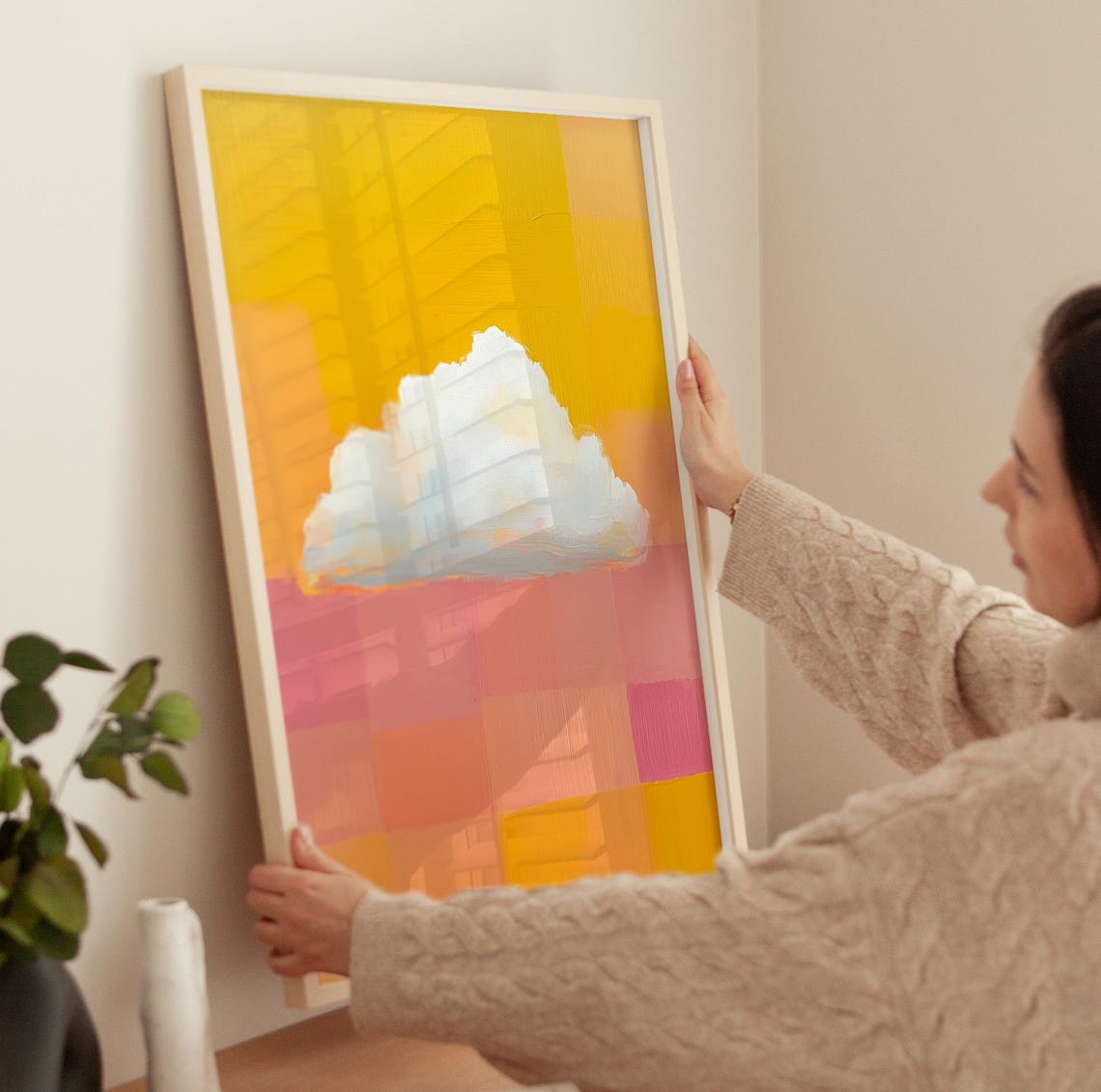 Soft Fluffy White Cloud On Warm Color Block Abstract Sky Poster - Image 3