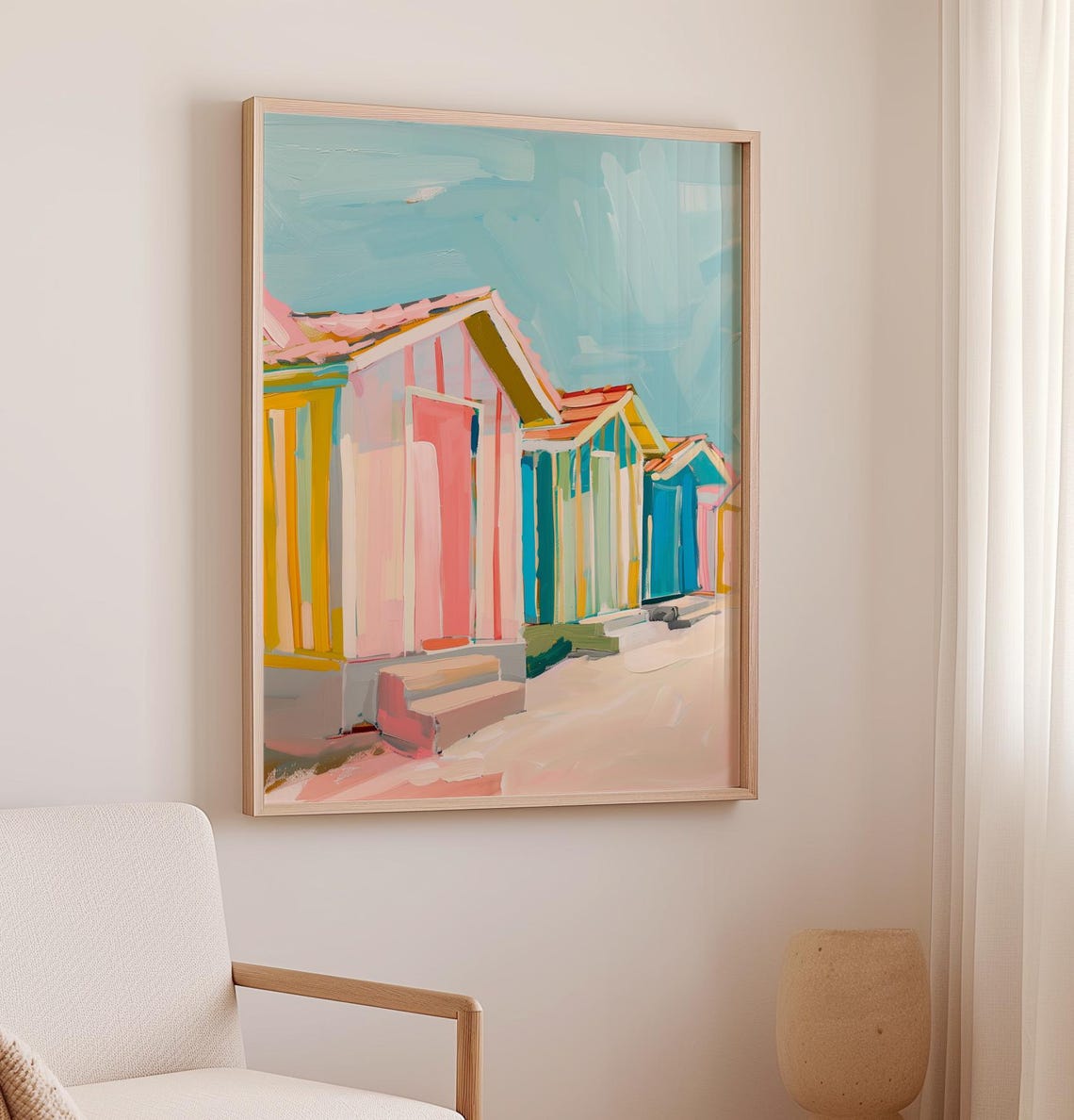 Charming Colorful Pastel Beach Bungalows Retro Summer House Poster - Image 2