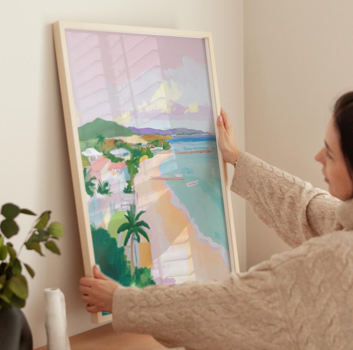 Pastel Aerial Beach View With Palms Turquoise Water Summer Poster - Image 3