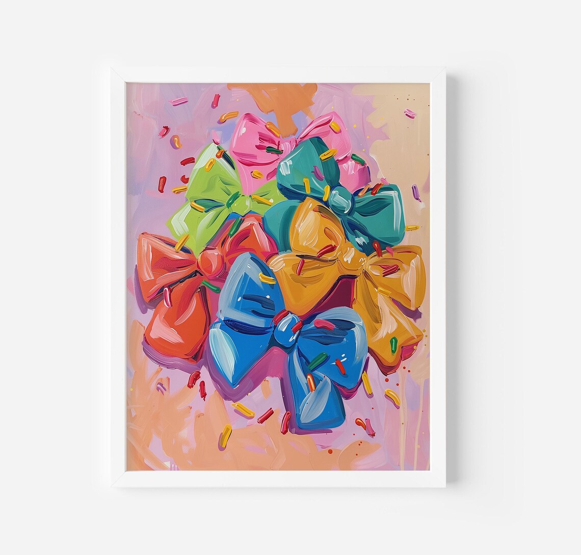 Colorful Bows And Sprinkles Painting Preppy Kids Room Art Poster