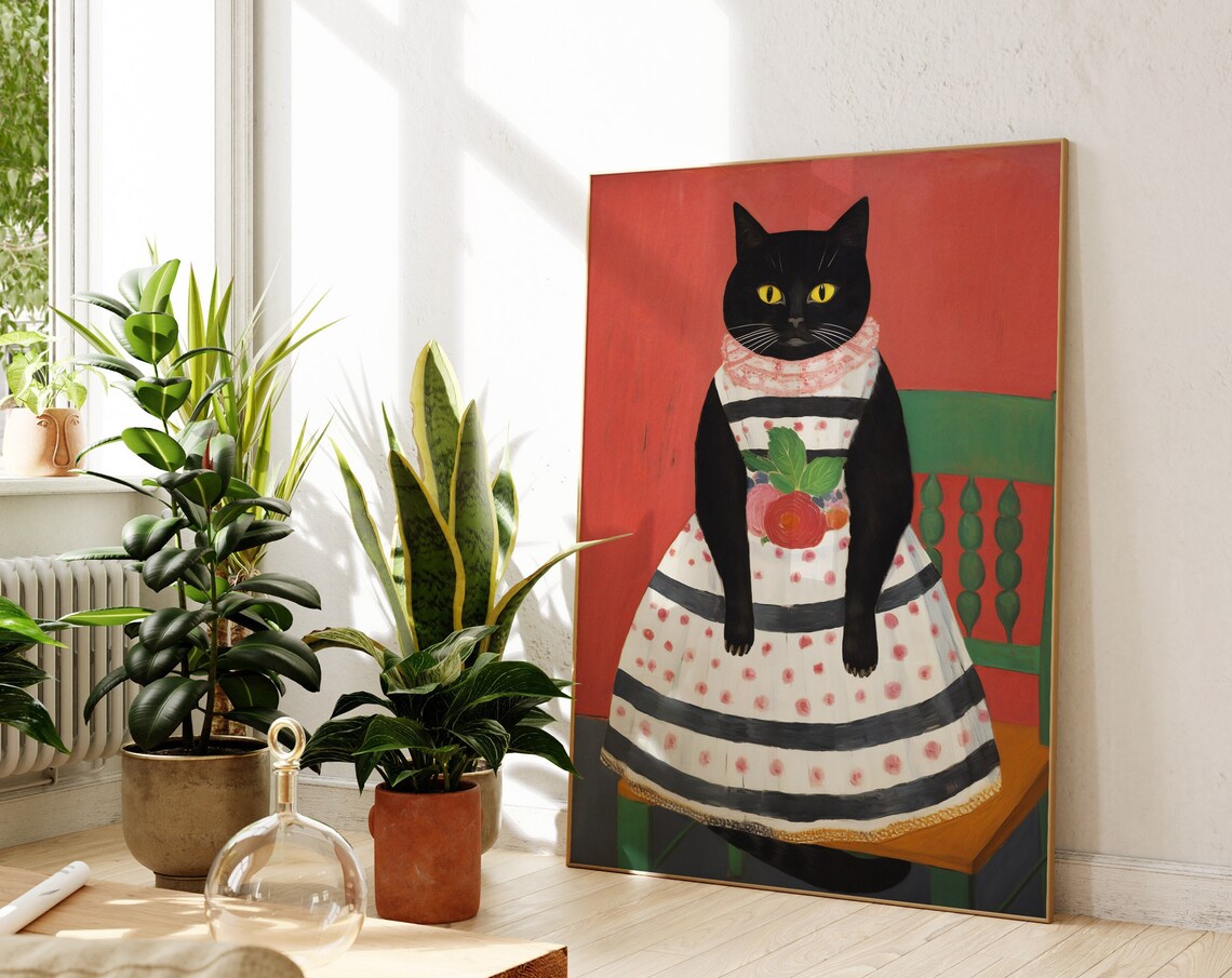 Cat With A Dress Portrait, Vintage Cat Illustration - Image 2