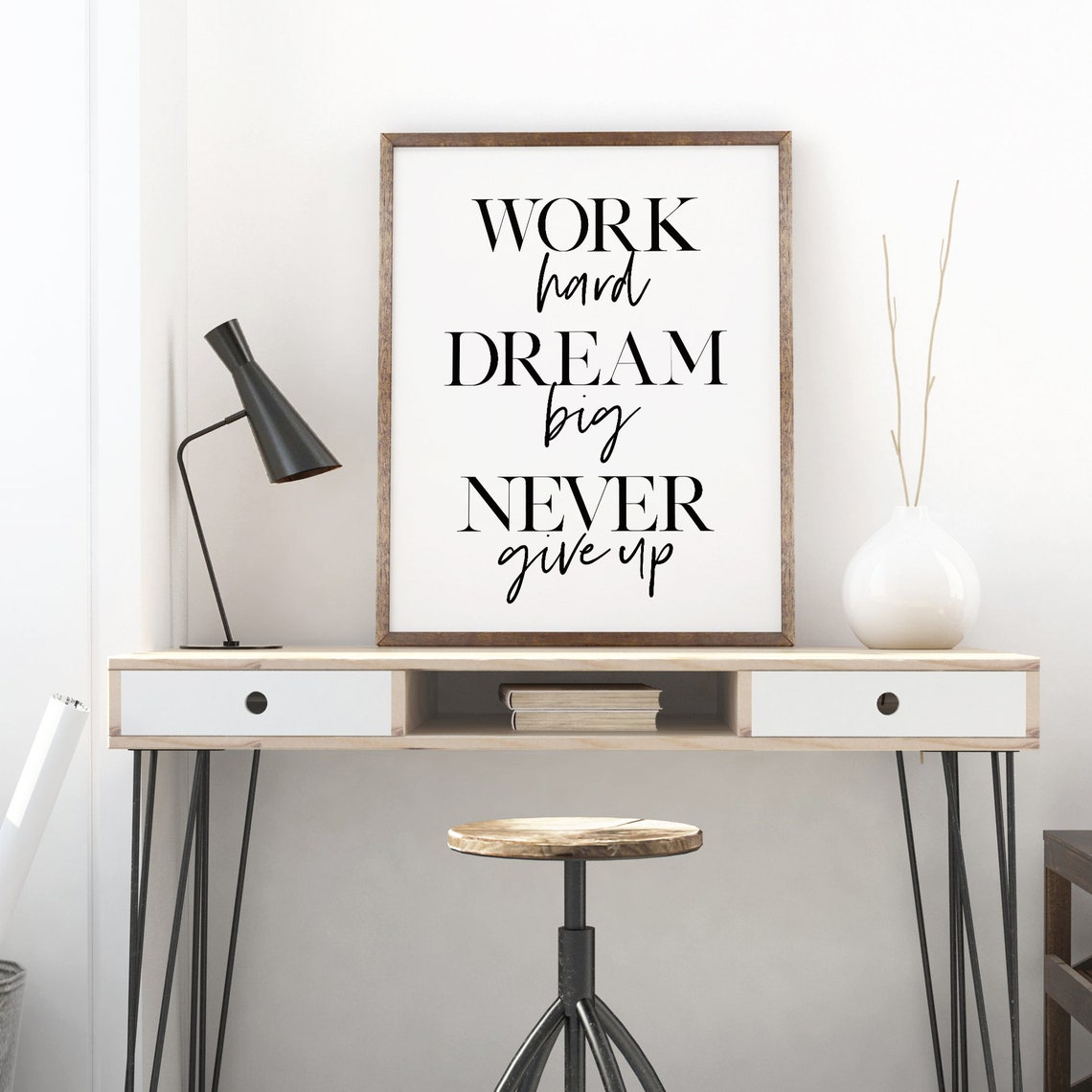 Work Hard Dream Big Never Give Up Motivational Typography Poster - Image 2