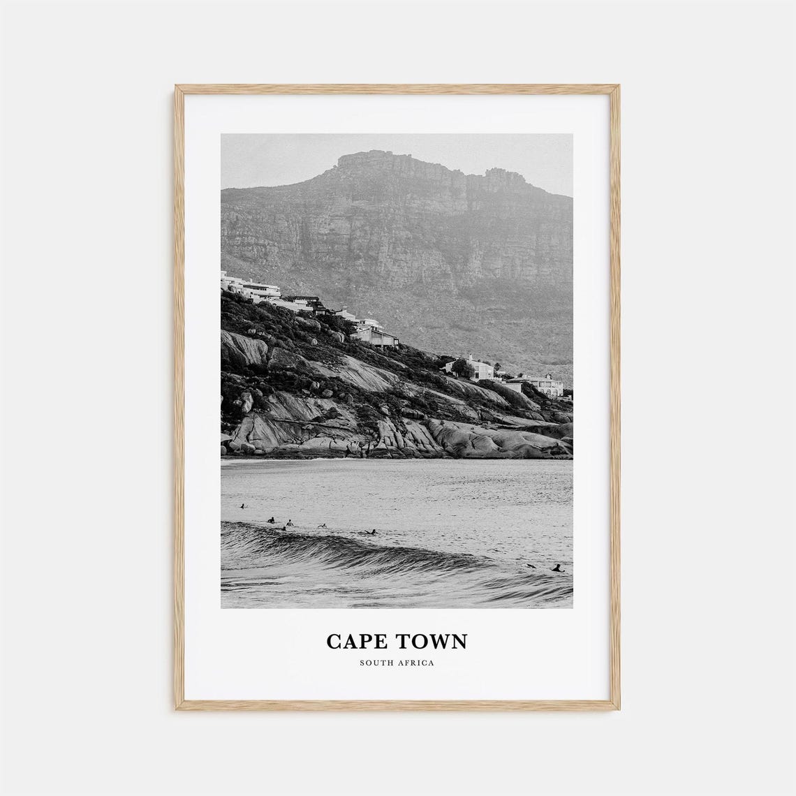Cape Town Table Mountain Surfers South Africa Monochrome Poster