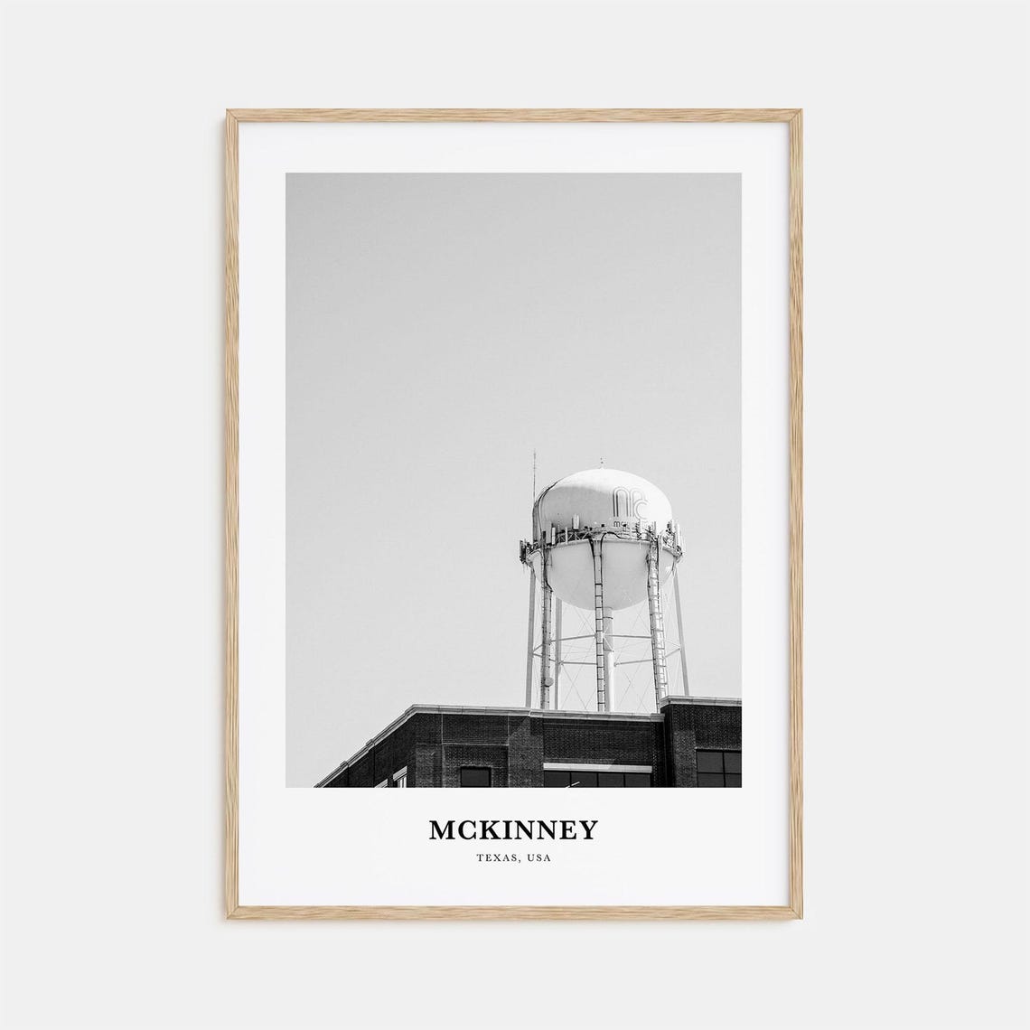 McKinney Texas Vintage Water Tower Minimal Black White Photo Poster