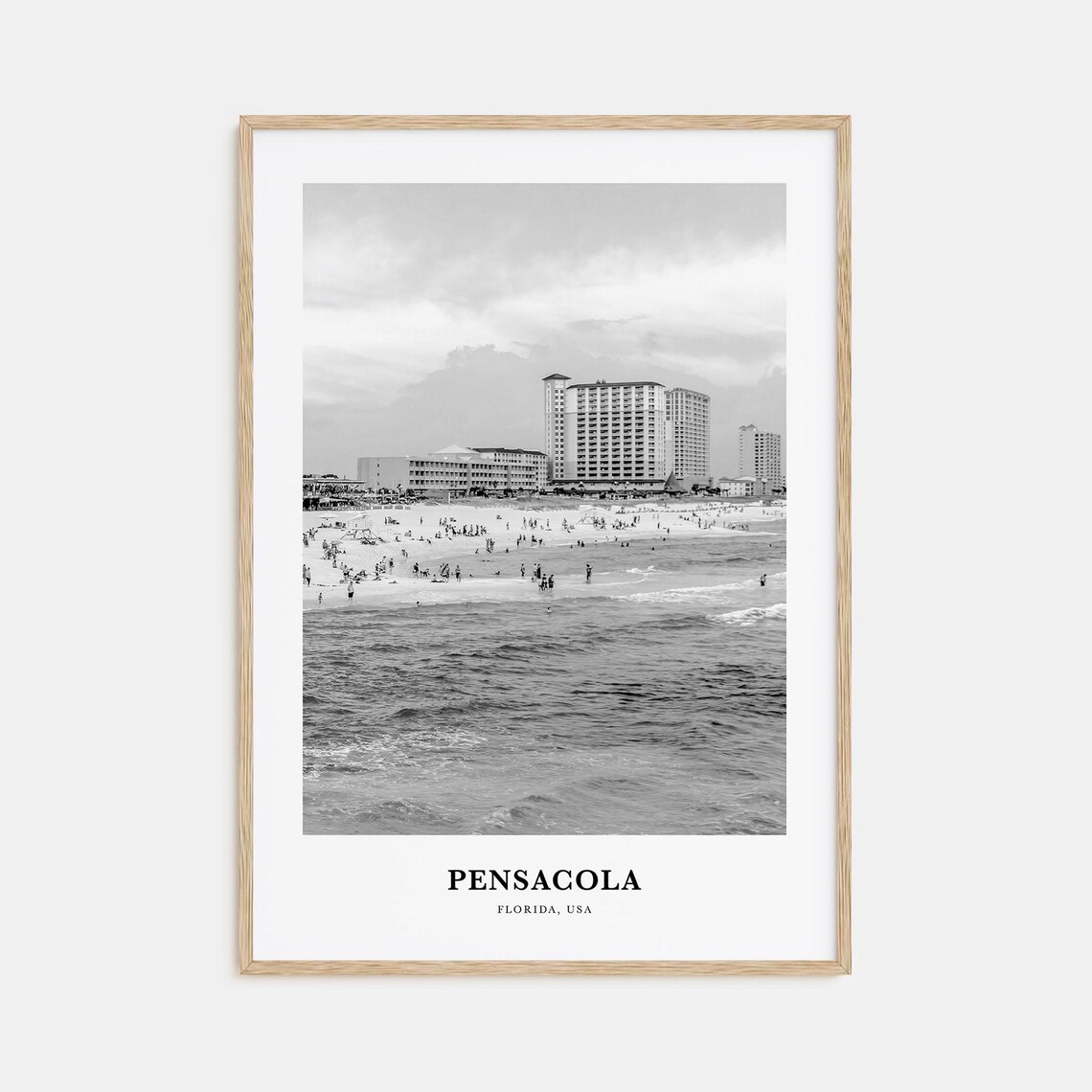 Pensacola Florida USA Beachfront Resort Black and White Poster