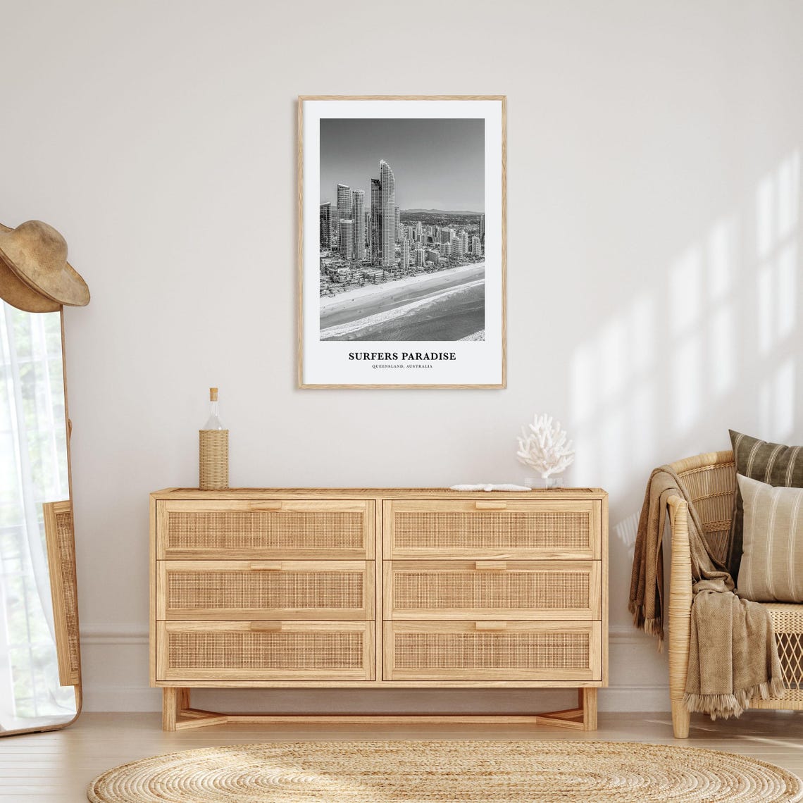 Surfers Paradise Beach Skyline Black White Oceanfront Photo Poster - Image 3
