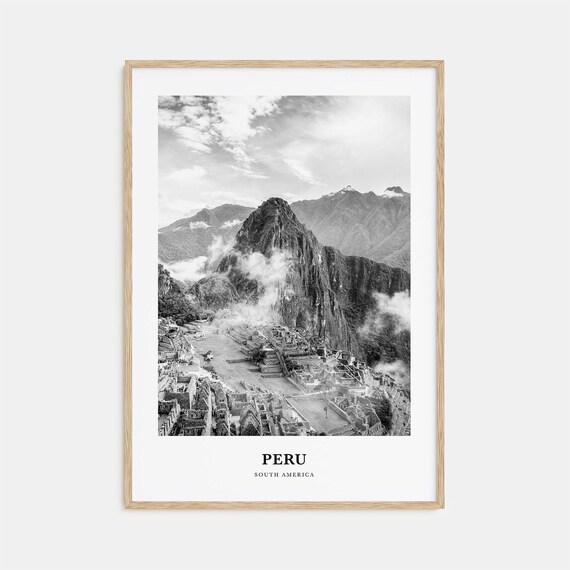 Peru South America Machu Picchu Ruins Mist Black White Poster
