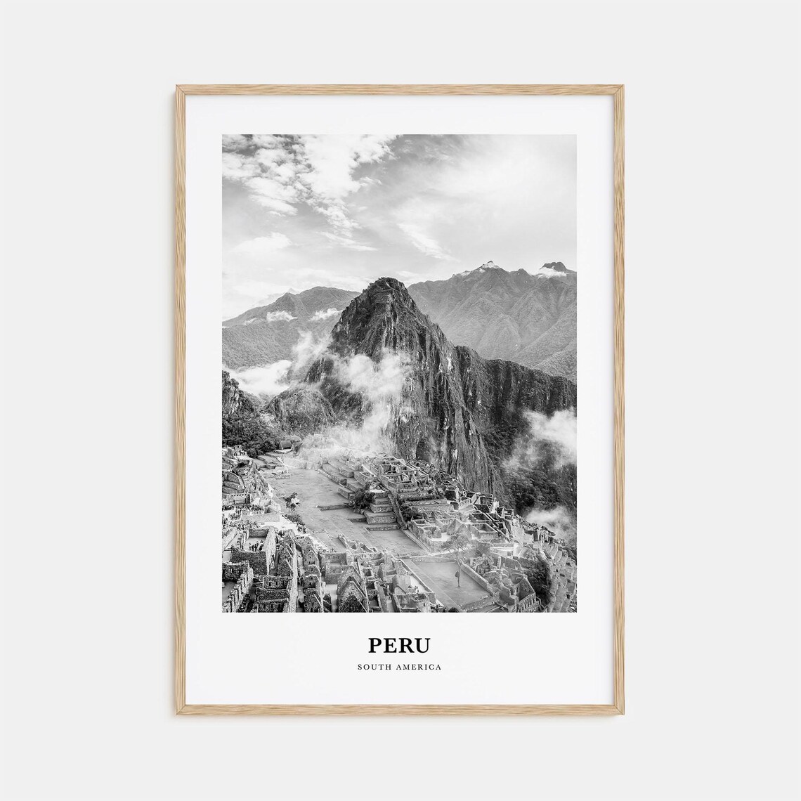 Peru South America Machu Picchu Ruins Mist Black White Poster