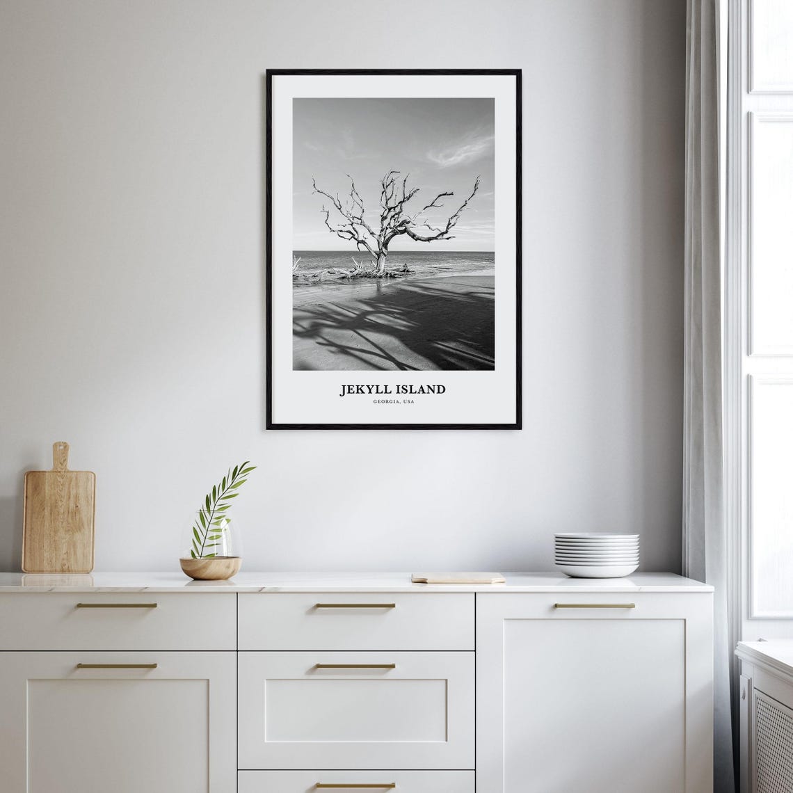 Jekyll Island Georgia Driftwood Beach Tree Black and White Poster - Image 2