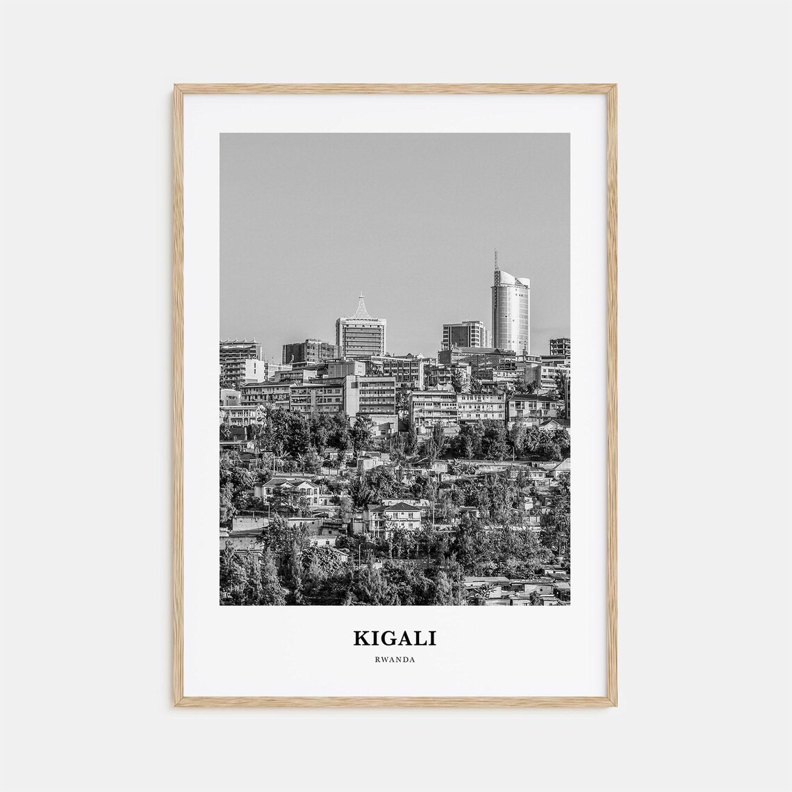 Kigali Rwanda Black and White Hilltop City Skyline Photo Poster