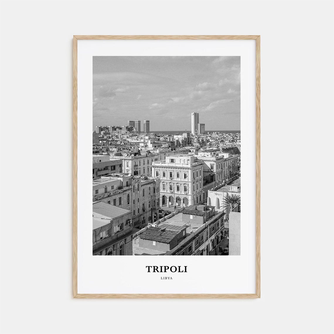 Tripoli Libya City Rooftops Skyline Black and White Photography Poster