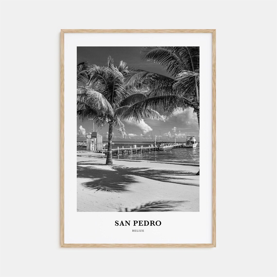 San Pedro Belize Beach Palms Beside the Wooden Fishing Pier Poster