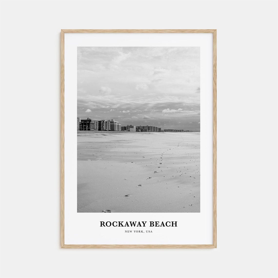 Rockaway Beach New York Wide Sandy Shore Black White Travel Poster