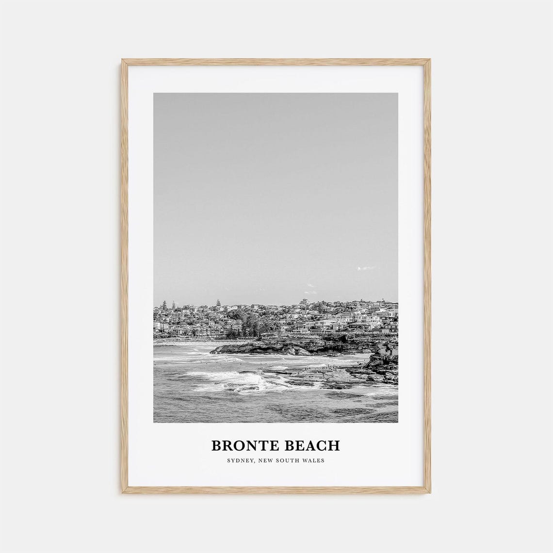 Bronte Beach Sydney Rocky Coastline View Black and White Poster