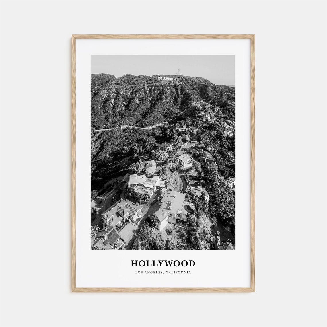 Hollywood Sign Hilltop Los Angeles Aerial Black and White Poster