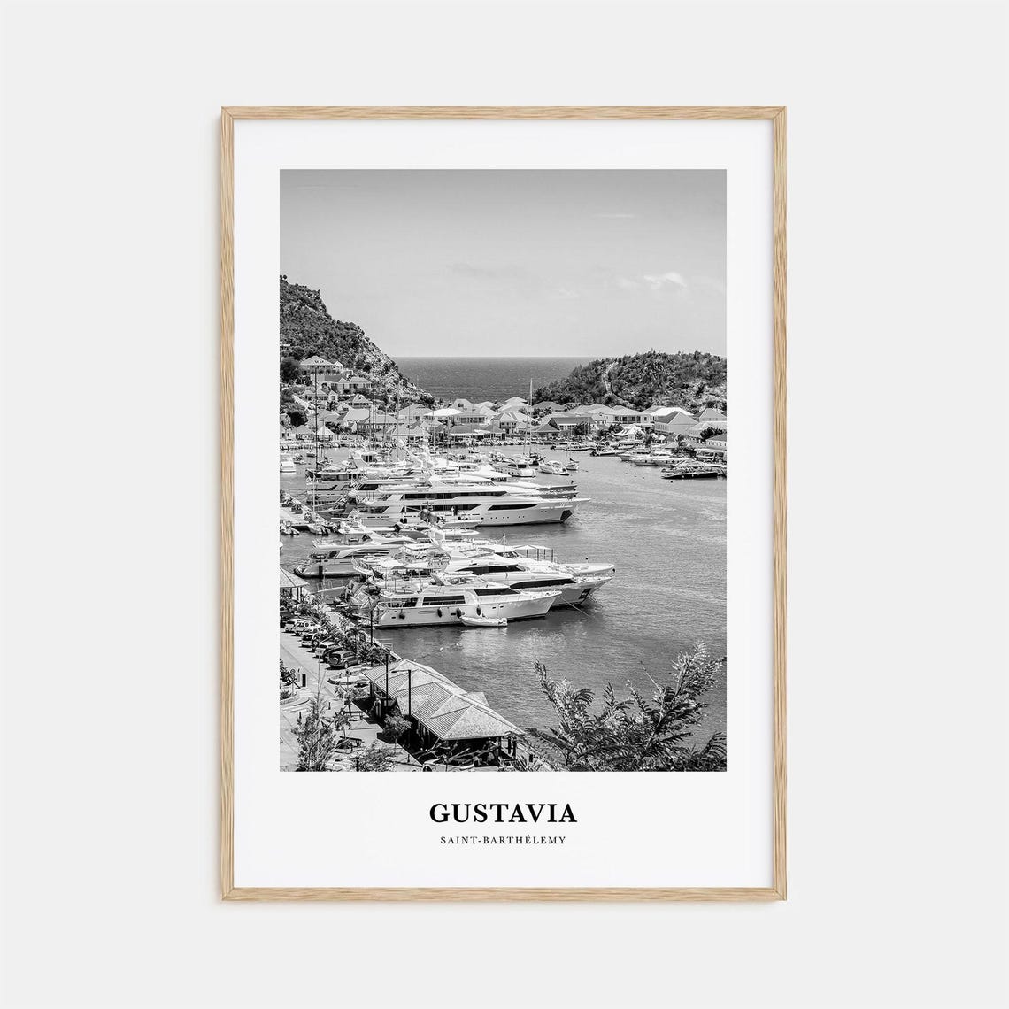 Gustavia Saint Barthelemy Yacht Marina Black and White Poster