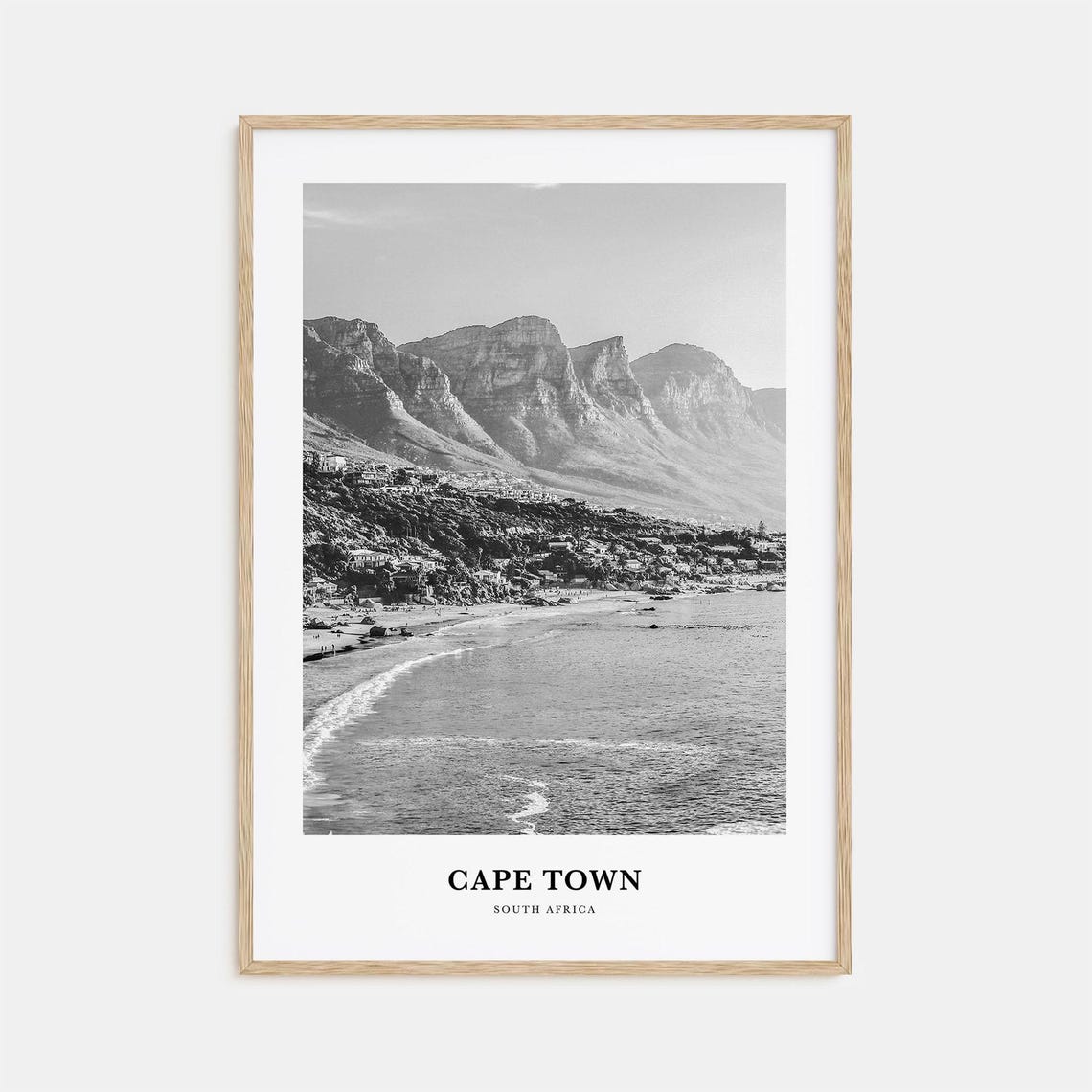 Cape Town South Africa Twelve Apostles Beach Black White Poster