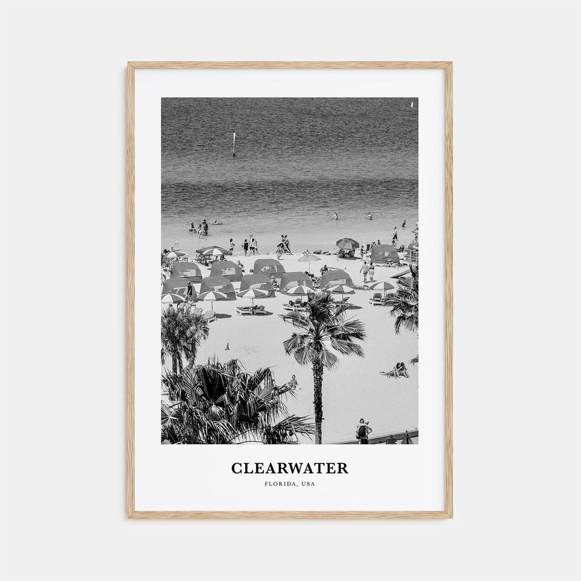 Clearwater Florida Beach Aerial With Umbrellas Black and White Poster