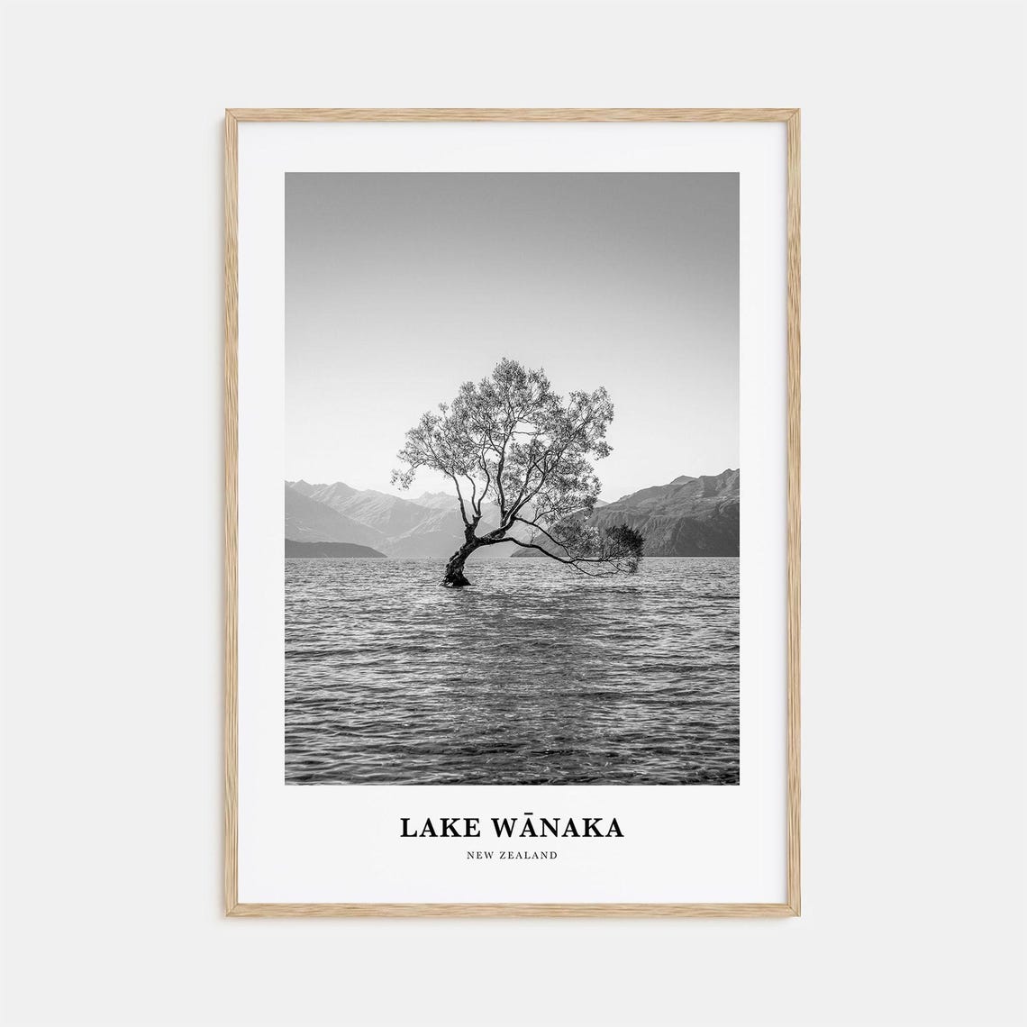 Lake Wanaka New Zealand Lone Tree Black And White Travel Poster