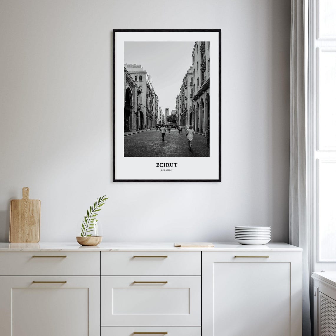 Beirut Lebanon Old Town Cobblestone Street Black and White Poster - Image 2