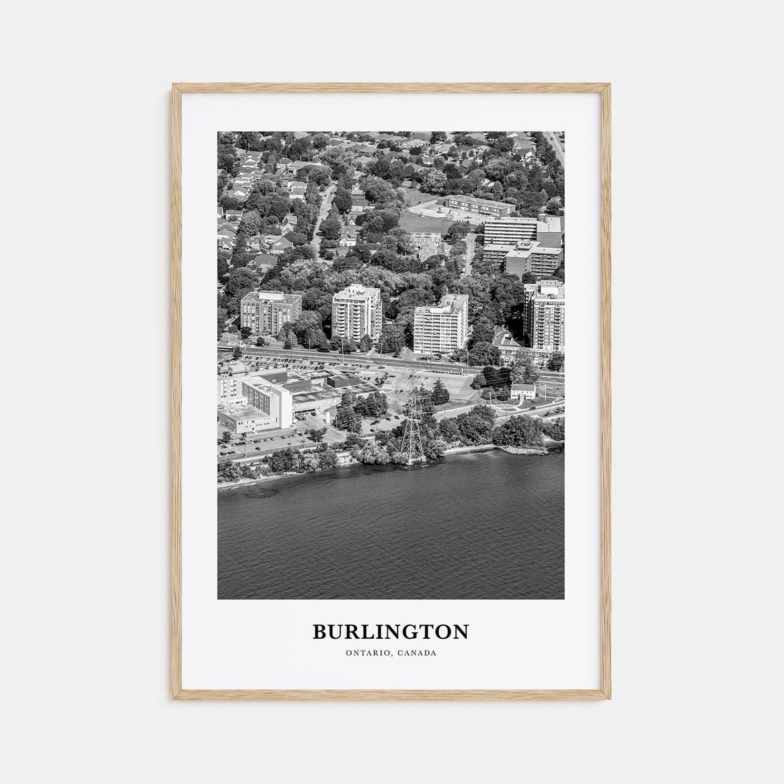 Burlington Ontario Aerial Lakeside View Black and White Poster