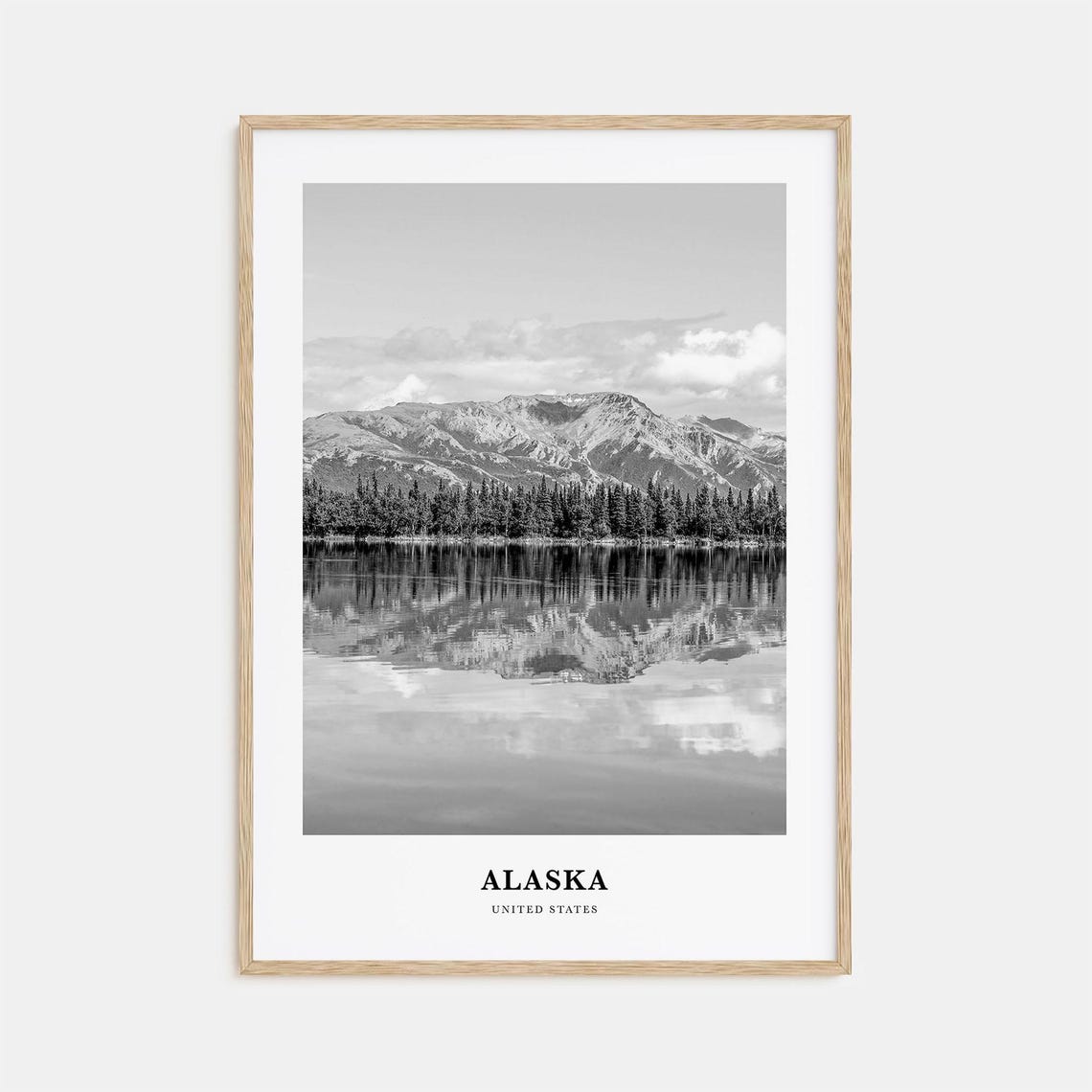 Alaska Mirror Lake Mountain Reflection Black and White Nature Poster