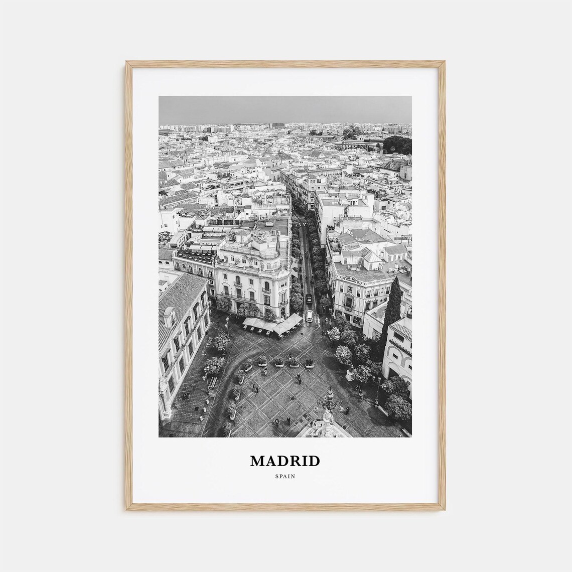 Madrid Spain Aerial City Plaza View Black and White Travel Poster