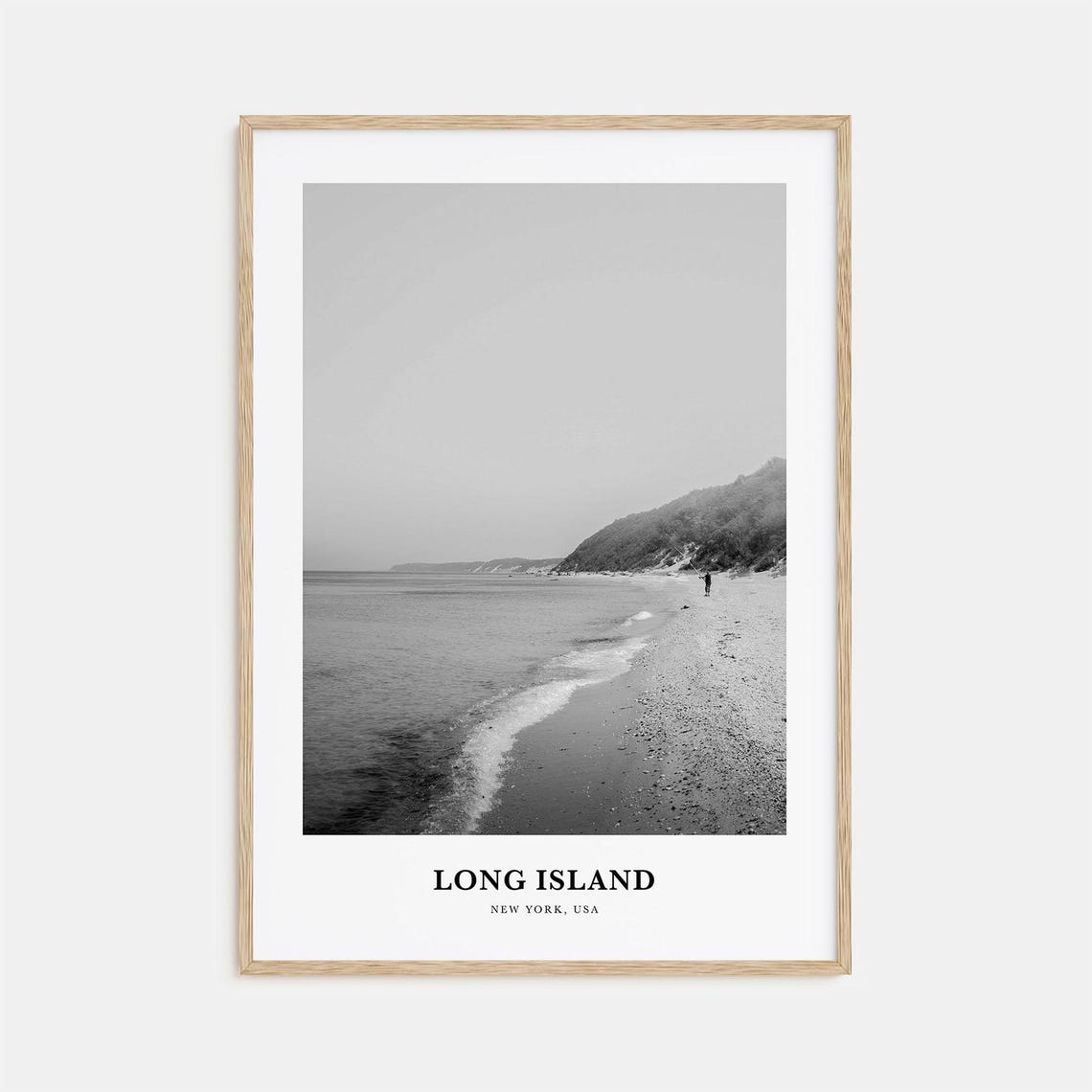 Long Island Quiet Beach with Dunes Black and White Travel Poster