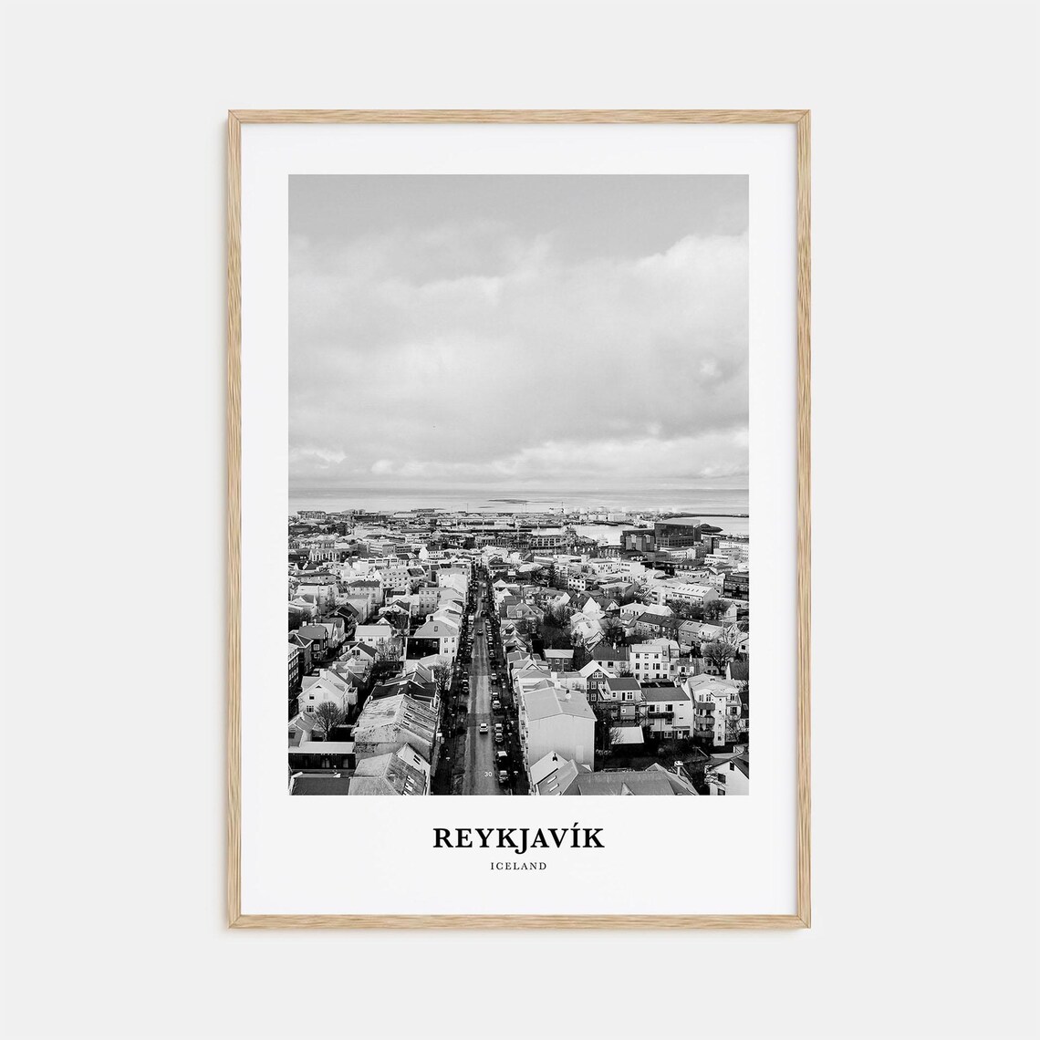 Reykjavik Iceland Aerial City Street Black White Photo Poster