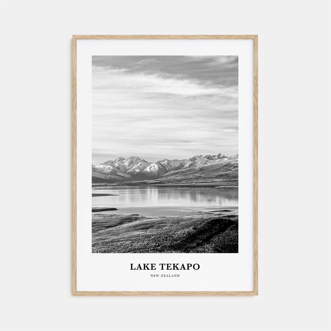 Lake Tekapo New Zealand Alpine Lake Black And White Travel Poster