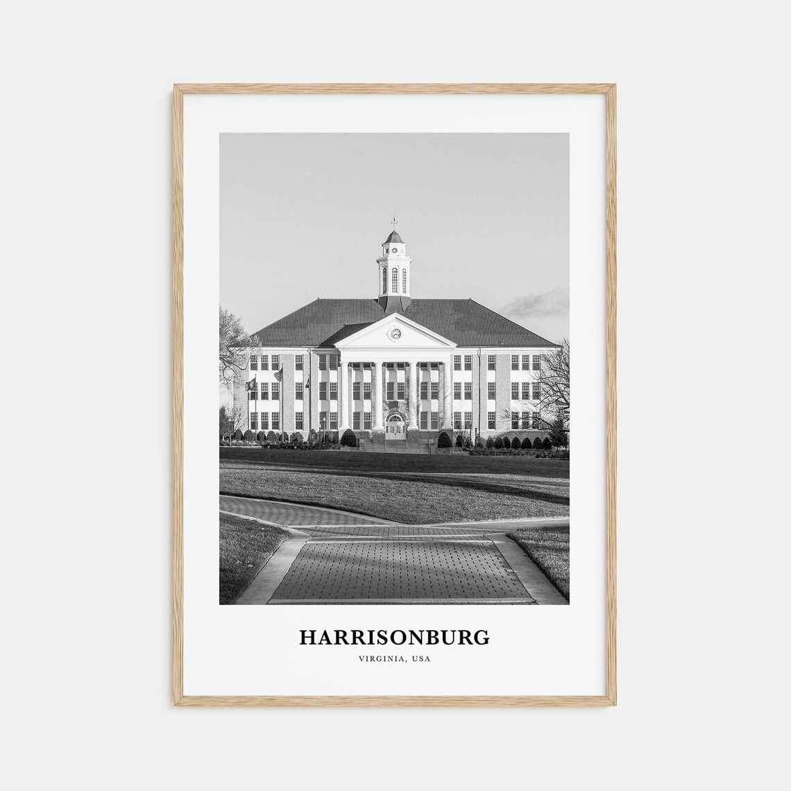 Harrisonburg Grand Columned Hall Building Virginia USA Travel Poster