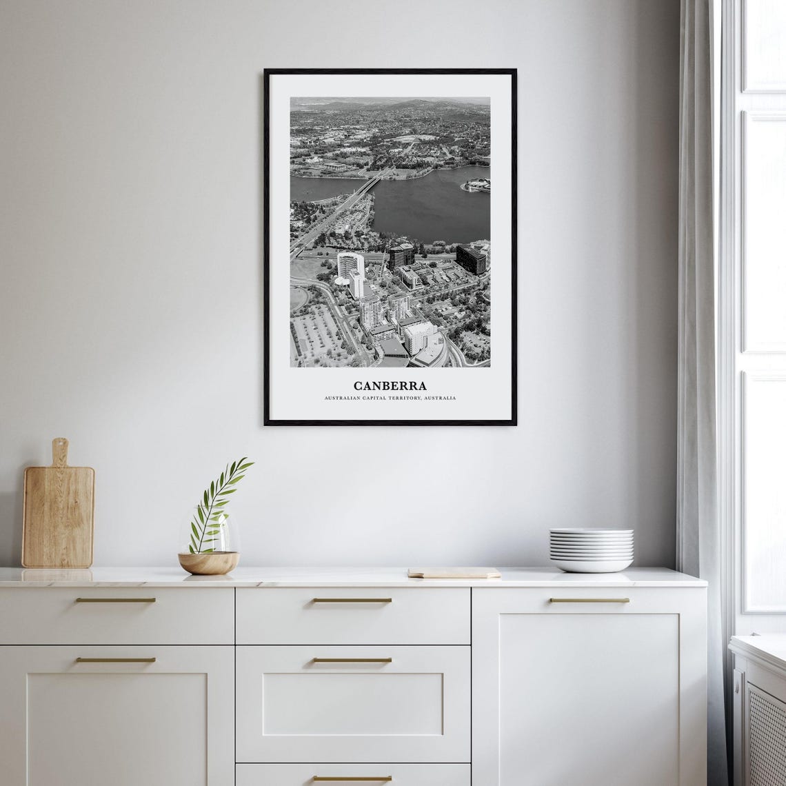 Canberra Australia Aerial Cityscape Skyline Monochrome Poster - Image 2