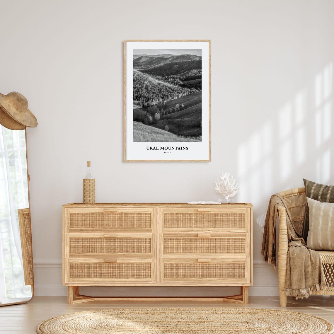 Ural Mountains Russia Forested Valley Black and White Poster - Image 3