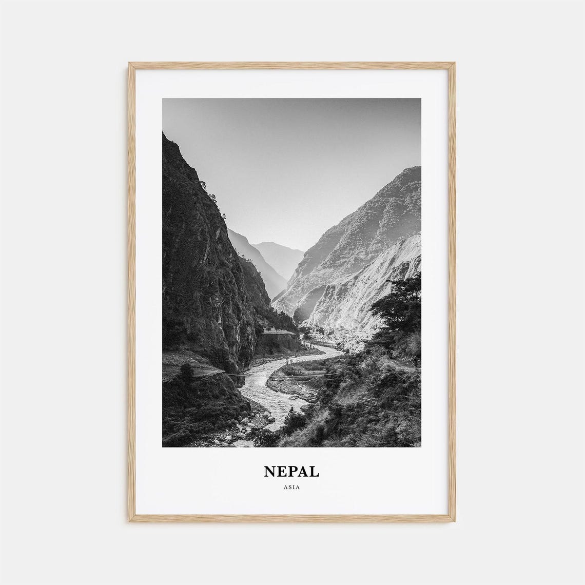 Nepal Himalayan River Valley Gorge Black And White Travel Poster