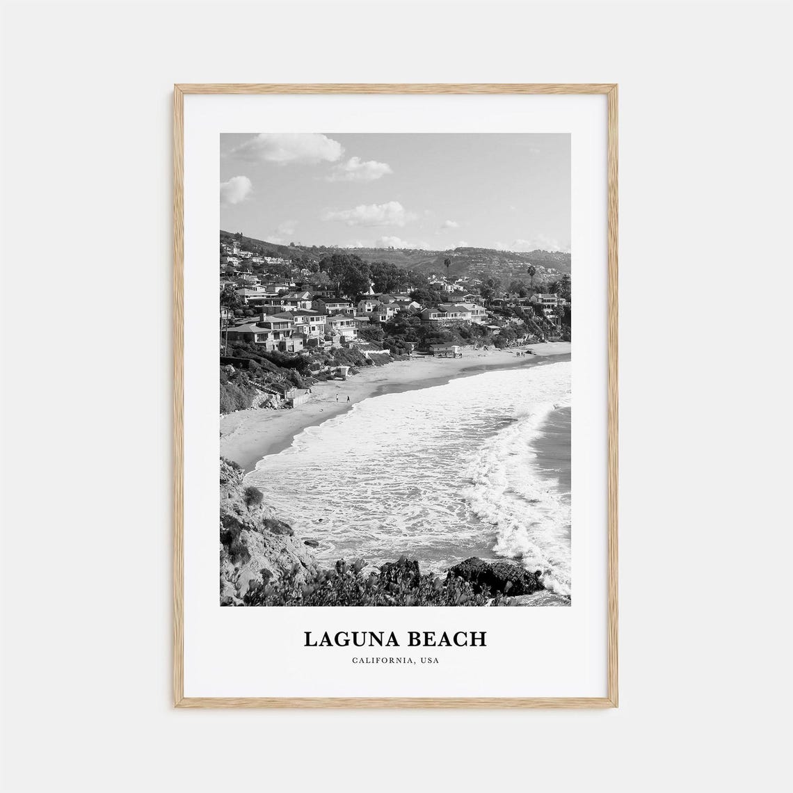 Laguna Beach California Surf Coastline Black White Art Print