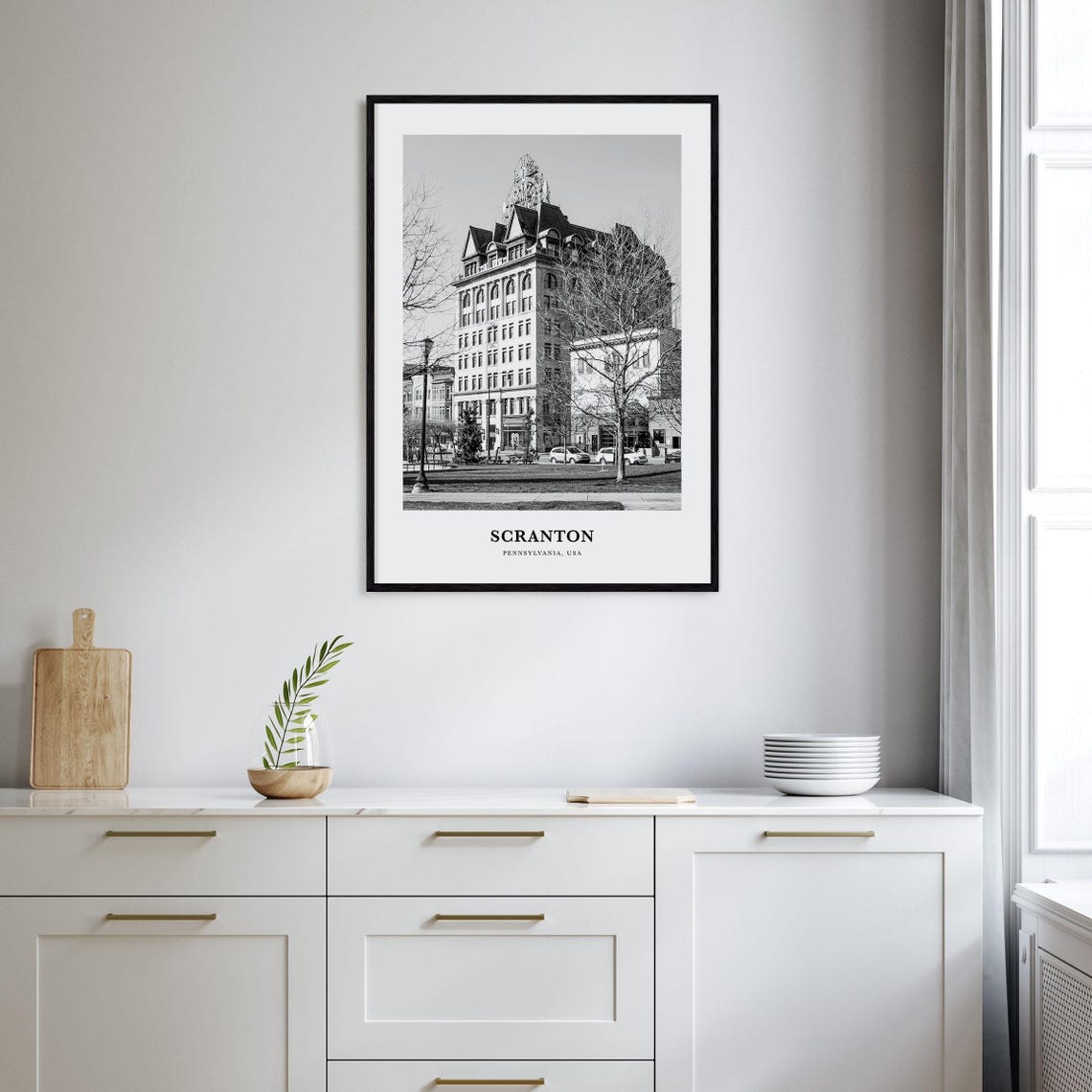 Scranton Pennsylvania Historic Clock Tower Building Black White Poster - Image 2