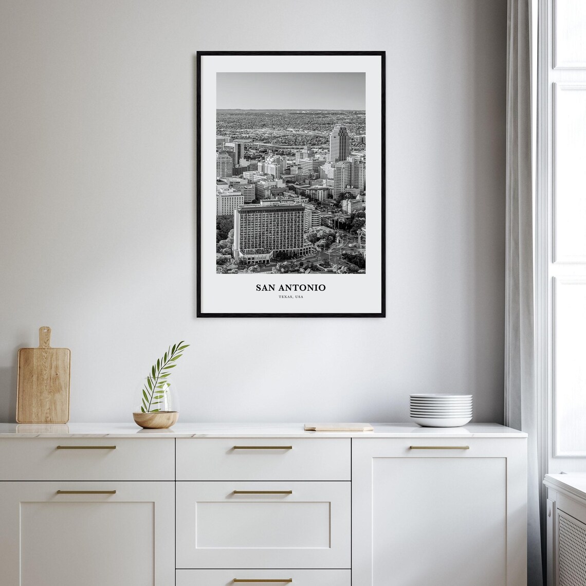 San Antonio Texas Downtown Skyline Black White Travel Poster - Image 2
